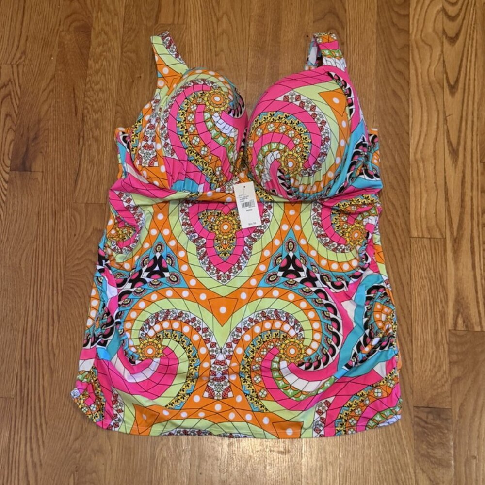 NWT Lane Bryant Swim Top Cacique Tankini 44DDD Underwire Molded Cup Adjust Strap - Picture 8 of 11